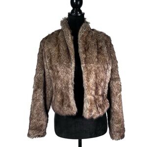 Hollister Faux Fur Brown Jacket Cropped Bolero Cozy Teddy Mobwife Y2K